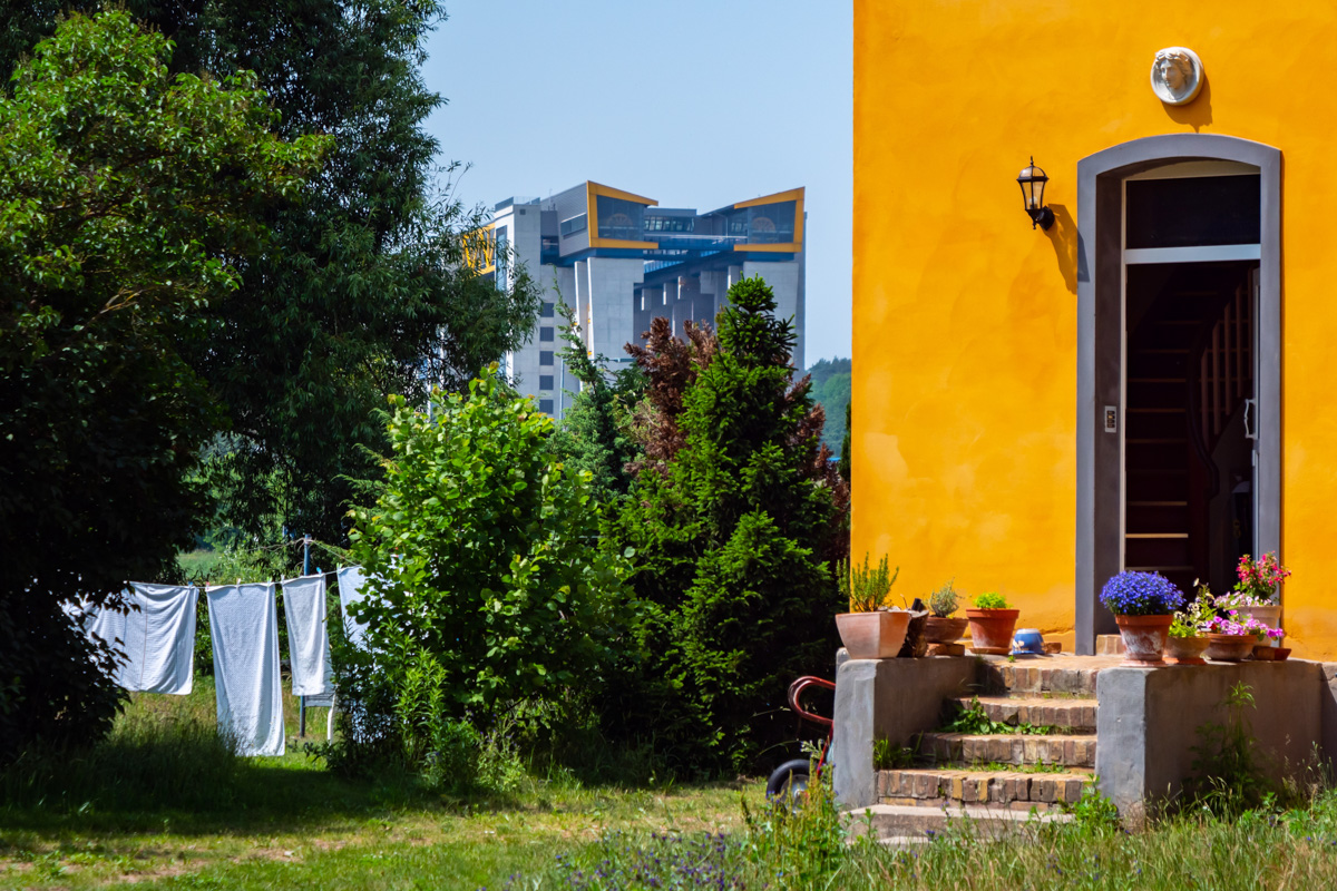 Ein ungewöhnlicher Blick auf das neue Schiffshebewerk in Niederfinow